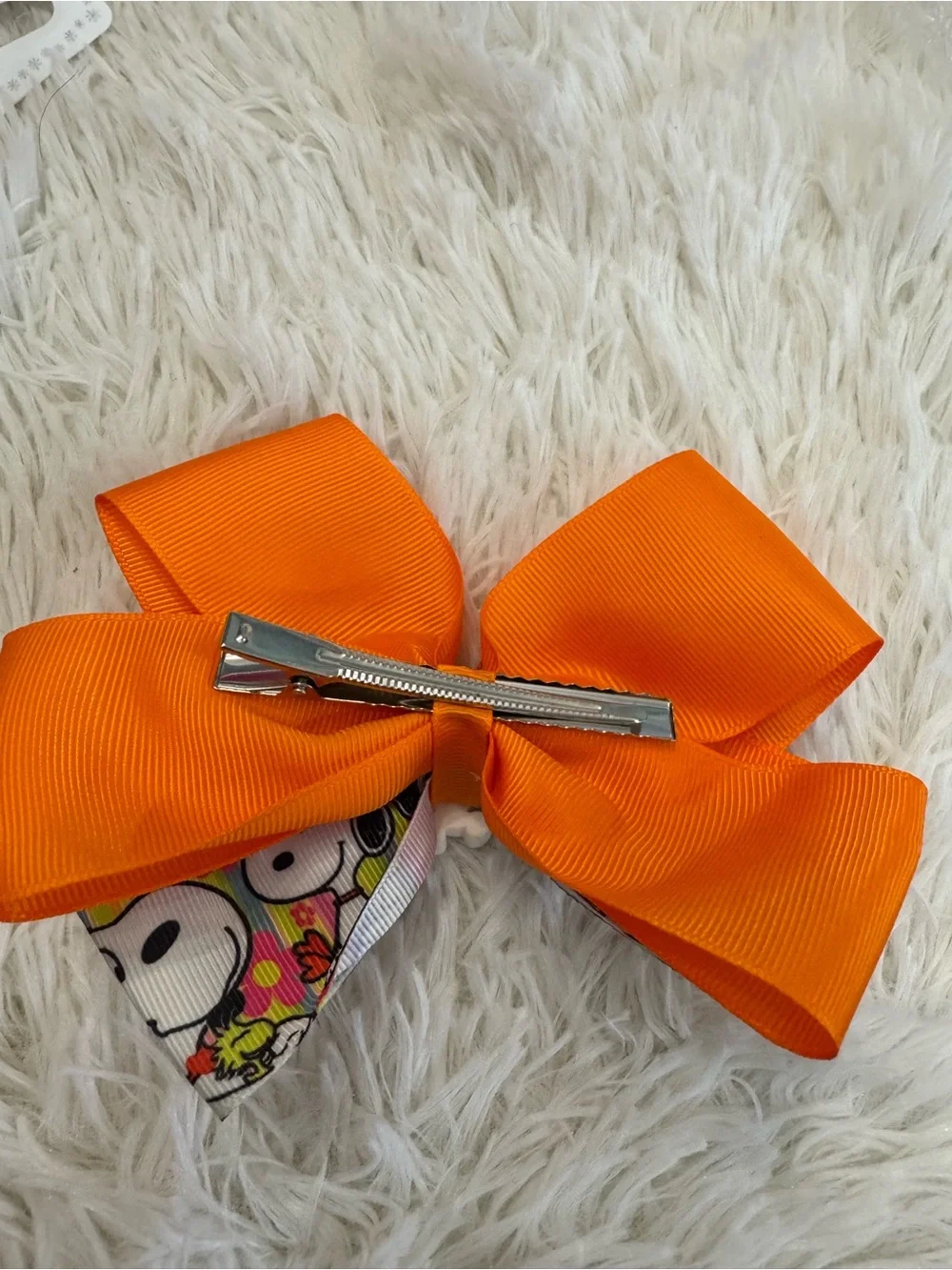 Snoopy orange ribbon hair bow clip with cute charm
